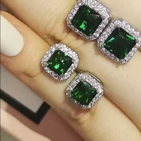 Lab Created Emerald Stud Earrings | Cushion Style| Christmas Stocking Stuffers - Picture 5 of 5